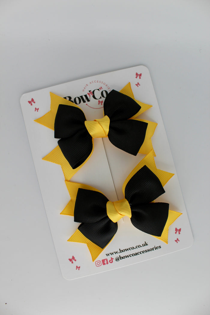 School Bows Black and Yellow Gold - Knot Bow Set - Clip