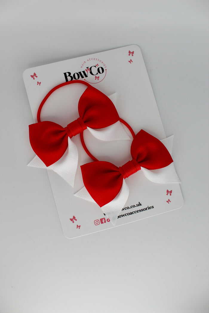 School Bows Red and White - Bow Tail Set - Elastic