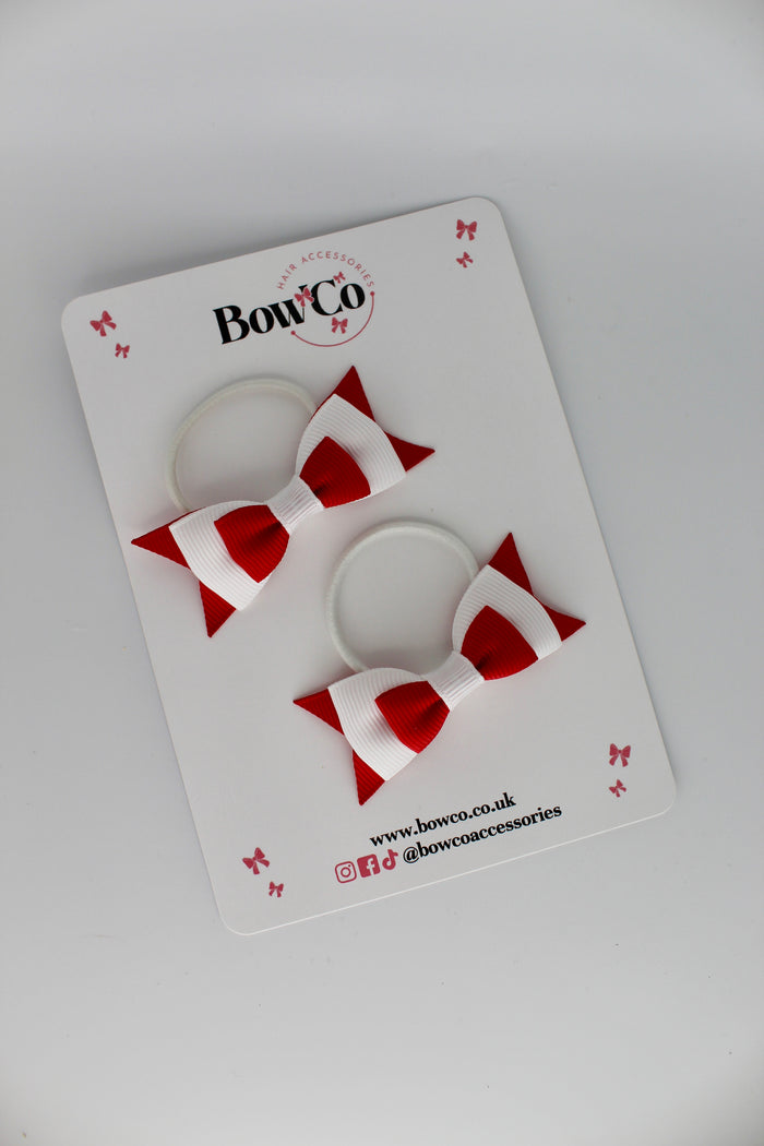 School Bows Red and White - Butterfly Bow Set - Elastic