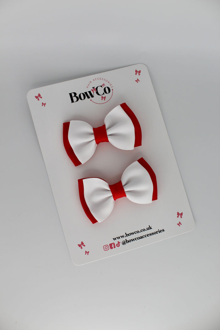 School Bows Red and White - Double Bow Set - Clip
