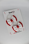 School Bows Red and White - Double Ribbon Bow Set - Elastic