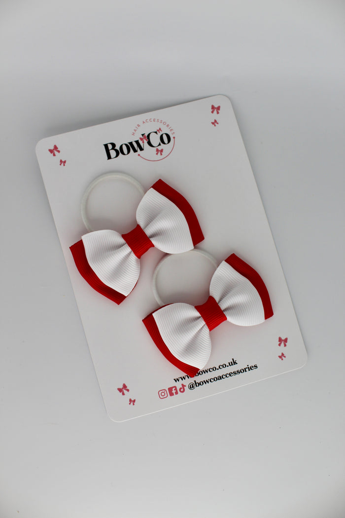 School Bows Red and White - Double Ribbon Bow Set - Elastic