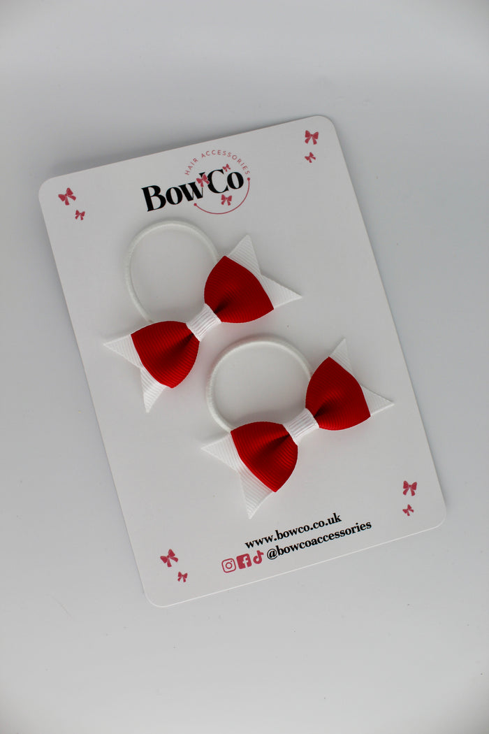 School Bows Red and White - Layer Tail Bow Set - Elastic