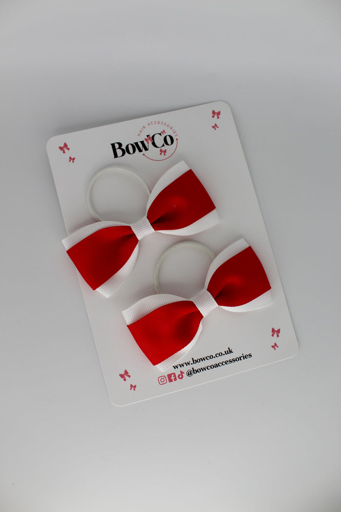 School Bows Red and White - Tuxedo Bow Set - Elastic