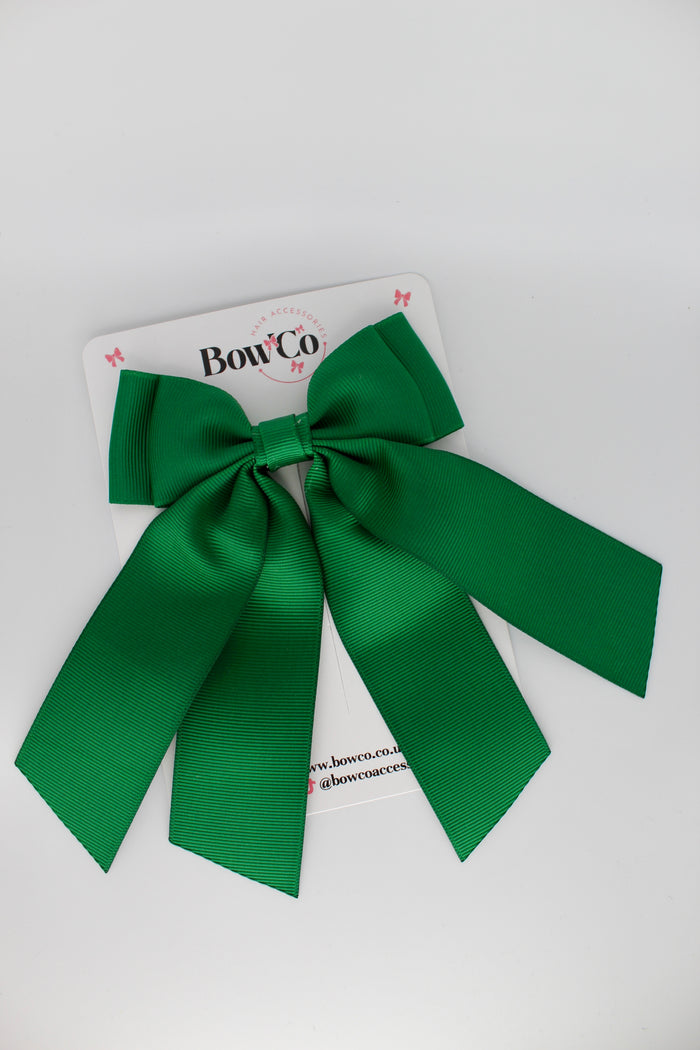 School Green Bow - Double Layer Tail Bow - Clip