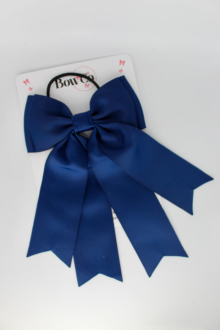 School Navy Blue Bow - Classic Tail Bow - Elastic