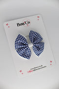School Navy Blue Bow Gingham - Double Layer Bow - Elastic