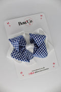 School Navy Blue Bow Gingham - Double Loop Bow - Elastic