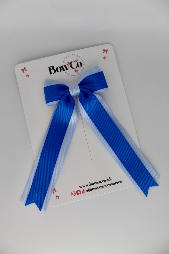School Royal Blue and Bluebell Tuxedo Tails Bow – Clip