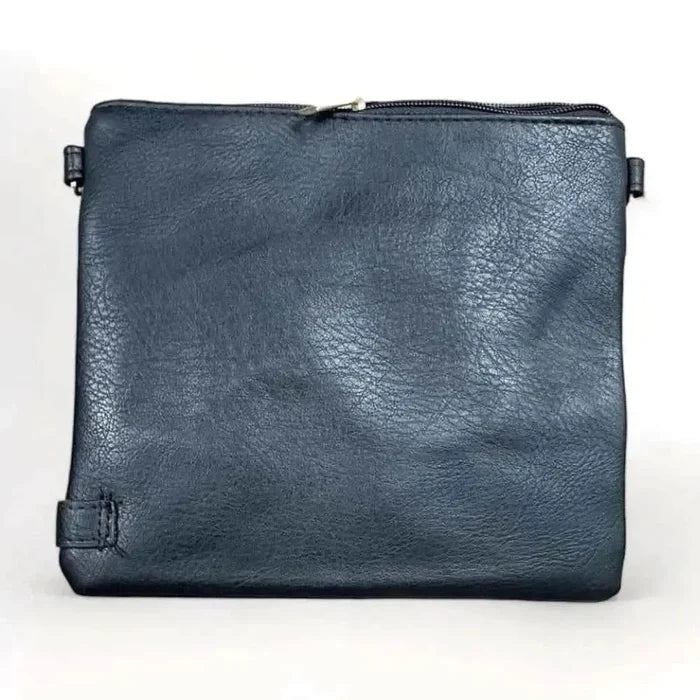 Black PU leather sling bag with adjustable strap and zip compartments