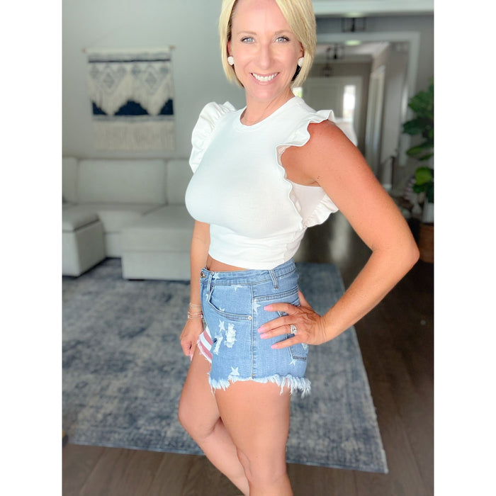 Stars And Stripes Cutoff Denim Shorts
