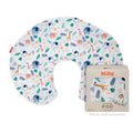 The Support Pod Pillow Cover features colorful animal and leaf patterns with elephants, giraffes, and lions. Packaging matches the design and states pillow sold separately. Machine washable for easy care.