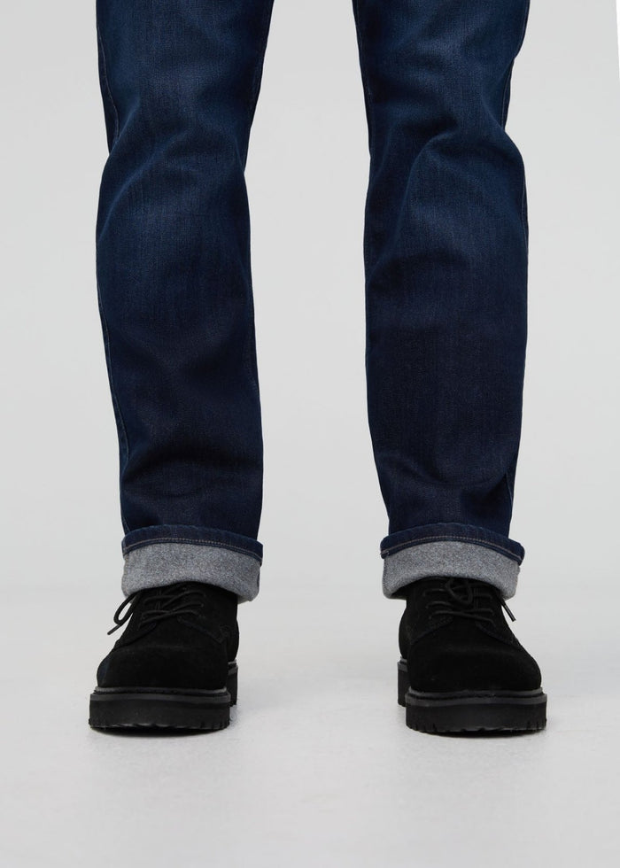 Men's Dark Indigo Straight Fit Fleece Stretch Jeans Fleece Lined Cuff