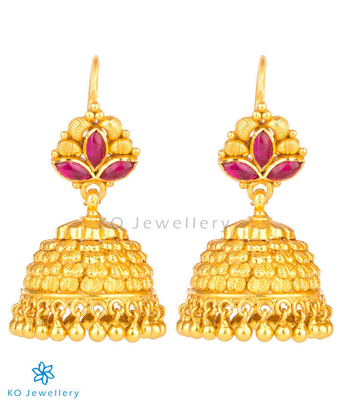 The Adhanika Silver Kempu Jhumka(Red/Hook)