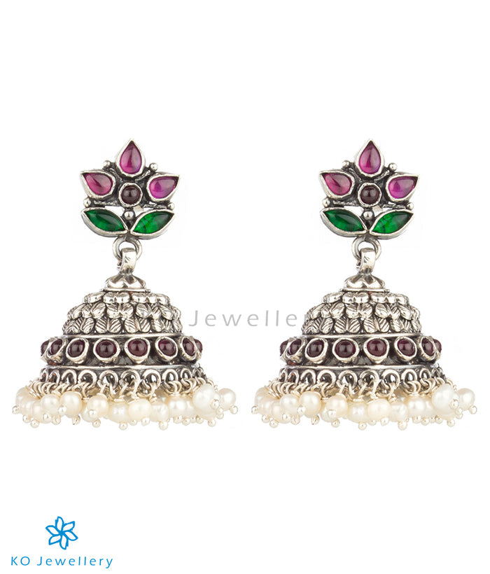 The Anandita Silver Kempu Jhumka(Oxidised)