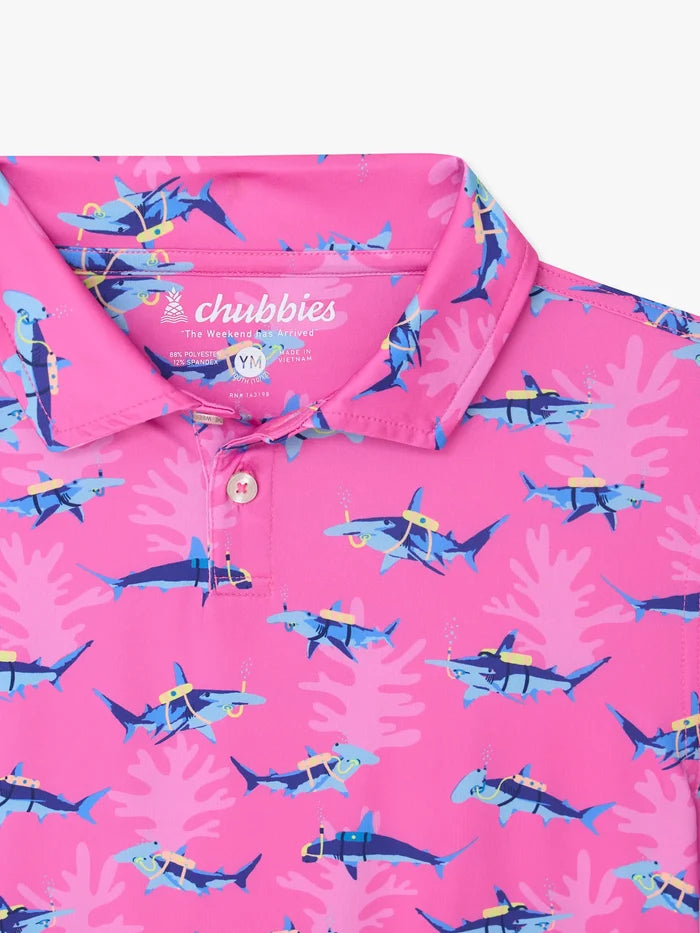 The Great Pink Shark (Boys Performance Polo) - Image 3 - Chubbies Shorts