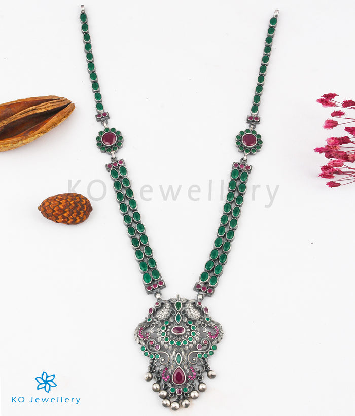 The Madhurya Silver Peacock Kempu Necklace (Oxidised)