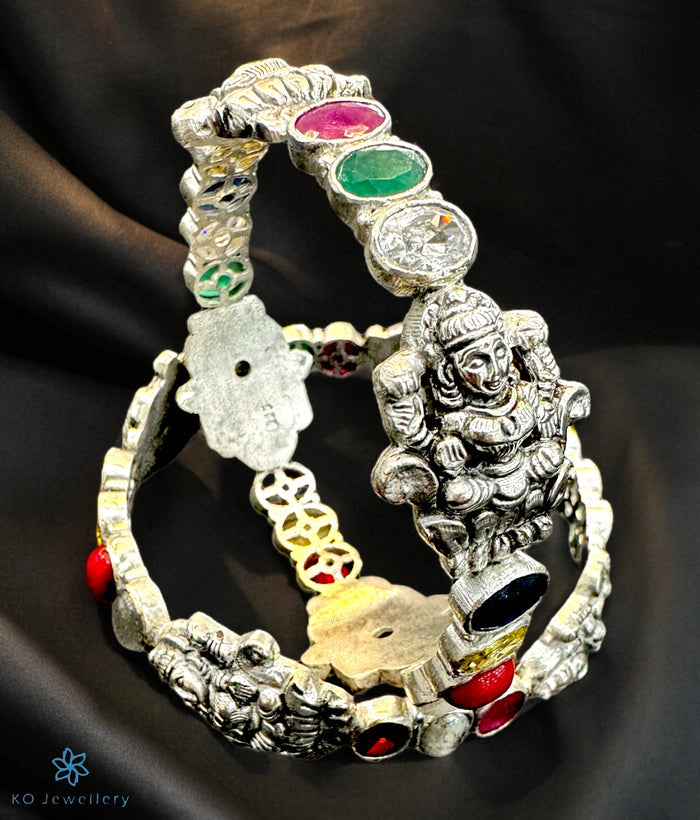 The Shrinika Silver Navratna Bangle (Oxidised/Size 2.2/2.4/2.6/2.8)