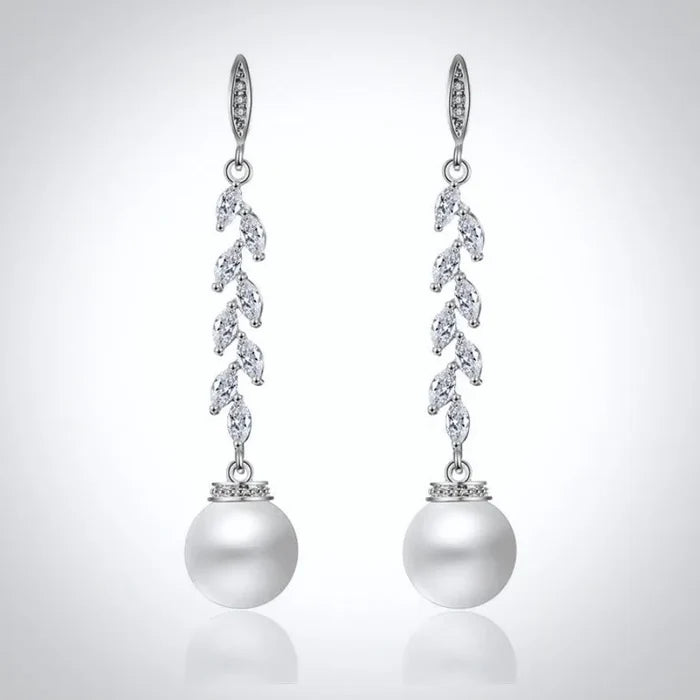 Wedding Jewelry - Pearl and Cubic Zirconia Bridal Earrings - Available in Silver and Rose Gold