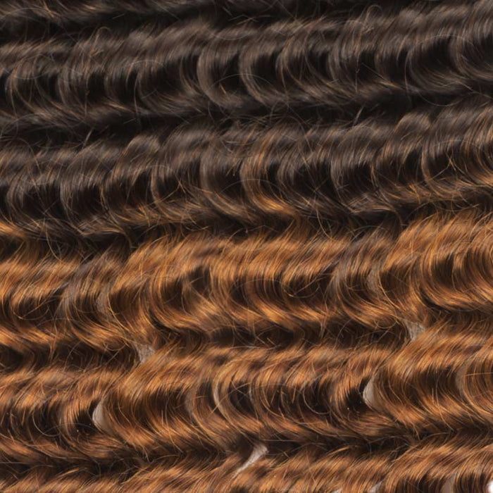 Deep wave crochet human hair extensions in color #T2/30, showcasing rich brown tones and natural texture.