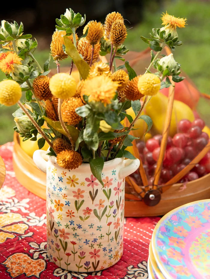 Utensil Crock - Ditsy Cream Rainbow Floral-view 3