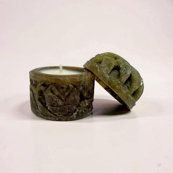 Vintage Carved Soapstone Pot Candle