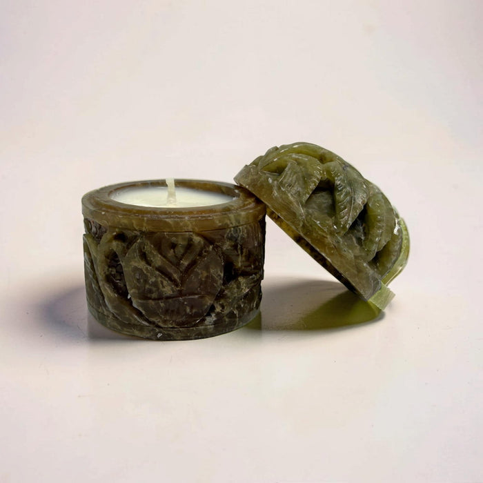 Vintage Carved Soapstone Pot Candle