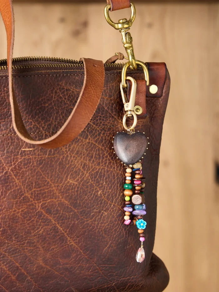 Vintage Wooden Heart Bag Charm Keychain-view 1